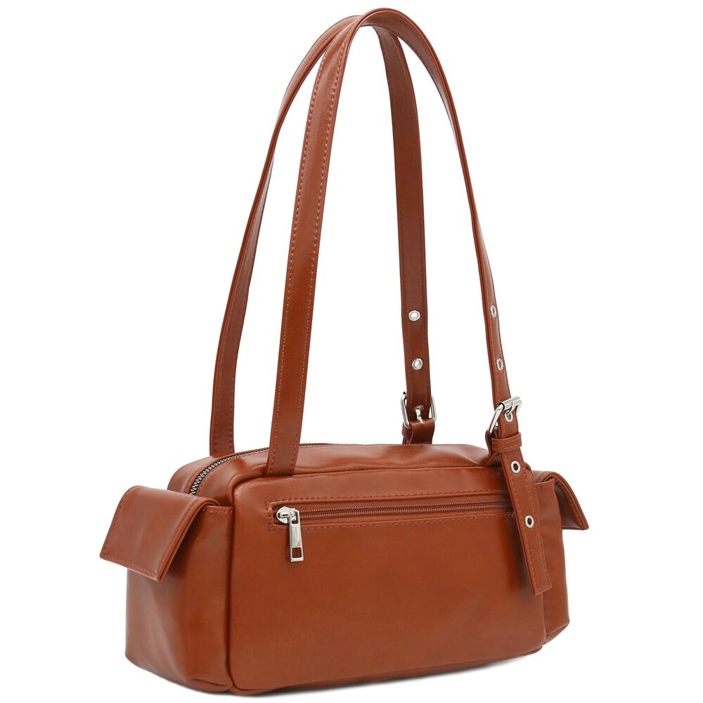 4363 PU Leather Multiple Cargo Pockets Shoulder Bag Satchel Dark Tan - Picture 4 of 6